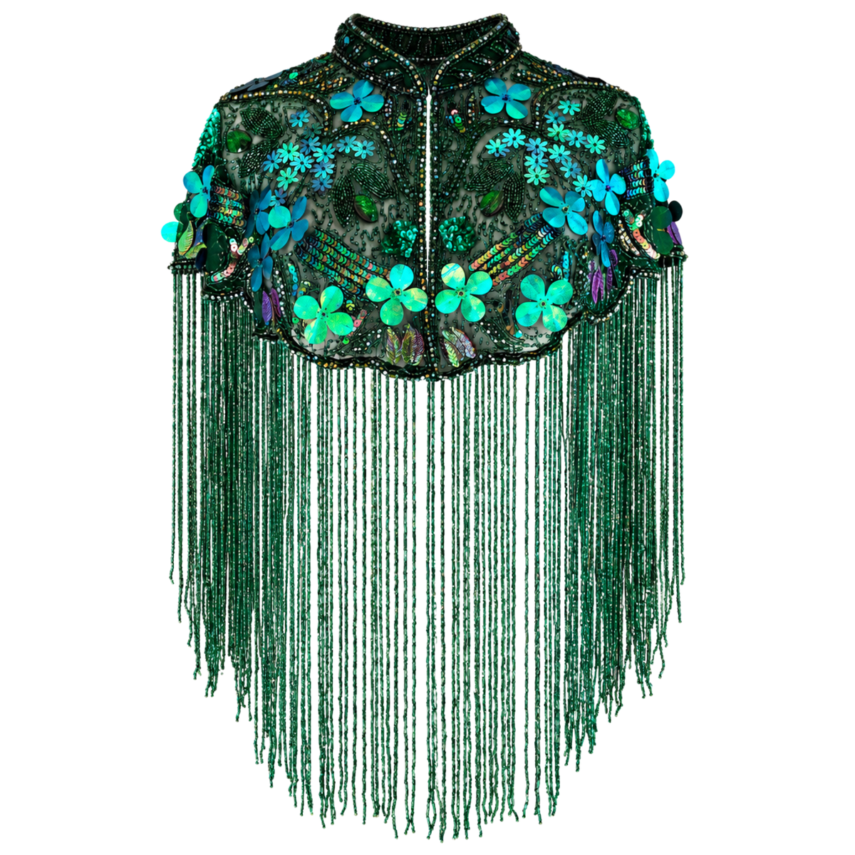 The Emerald Garden Beaded Fringe Capelet