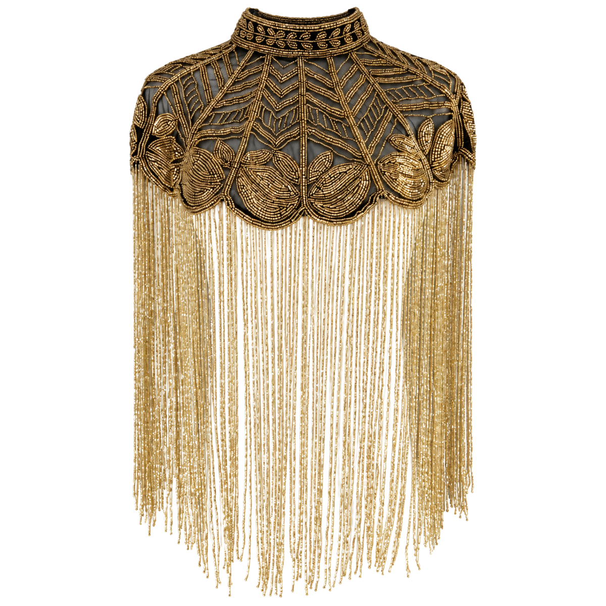 The Gilded Vine Beaded Fringe Cape, Black & Gold