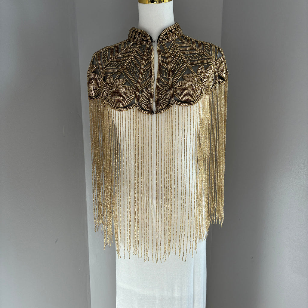 The Gilded Vine Beaded Fringe Cape, Black & Gold