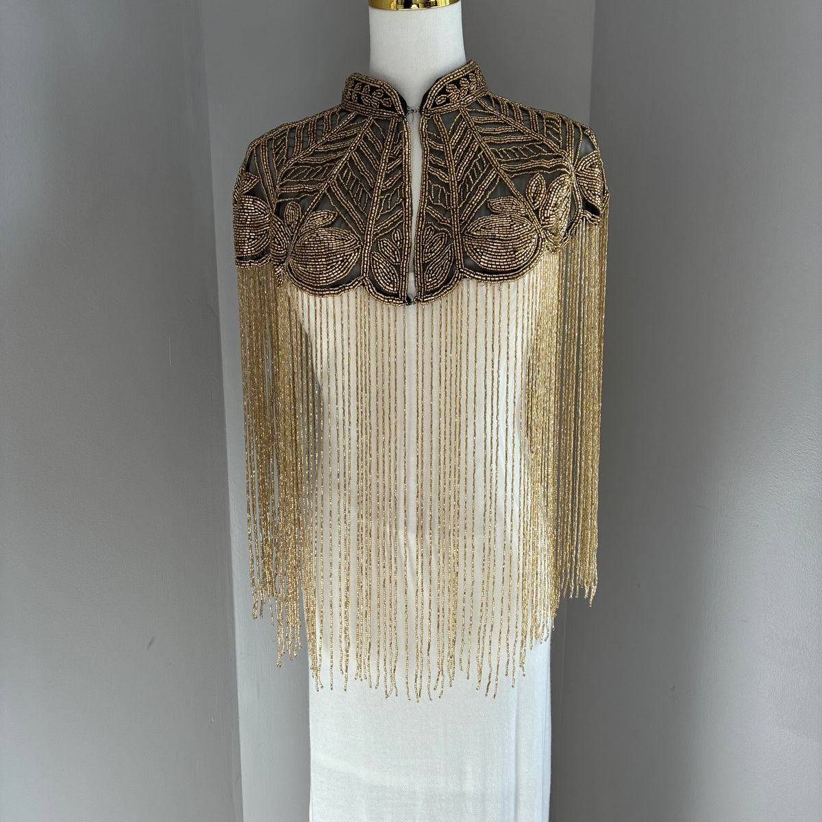 The Gilded Vine Beaded Fringe Cape, Black & Gold