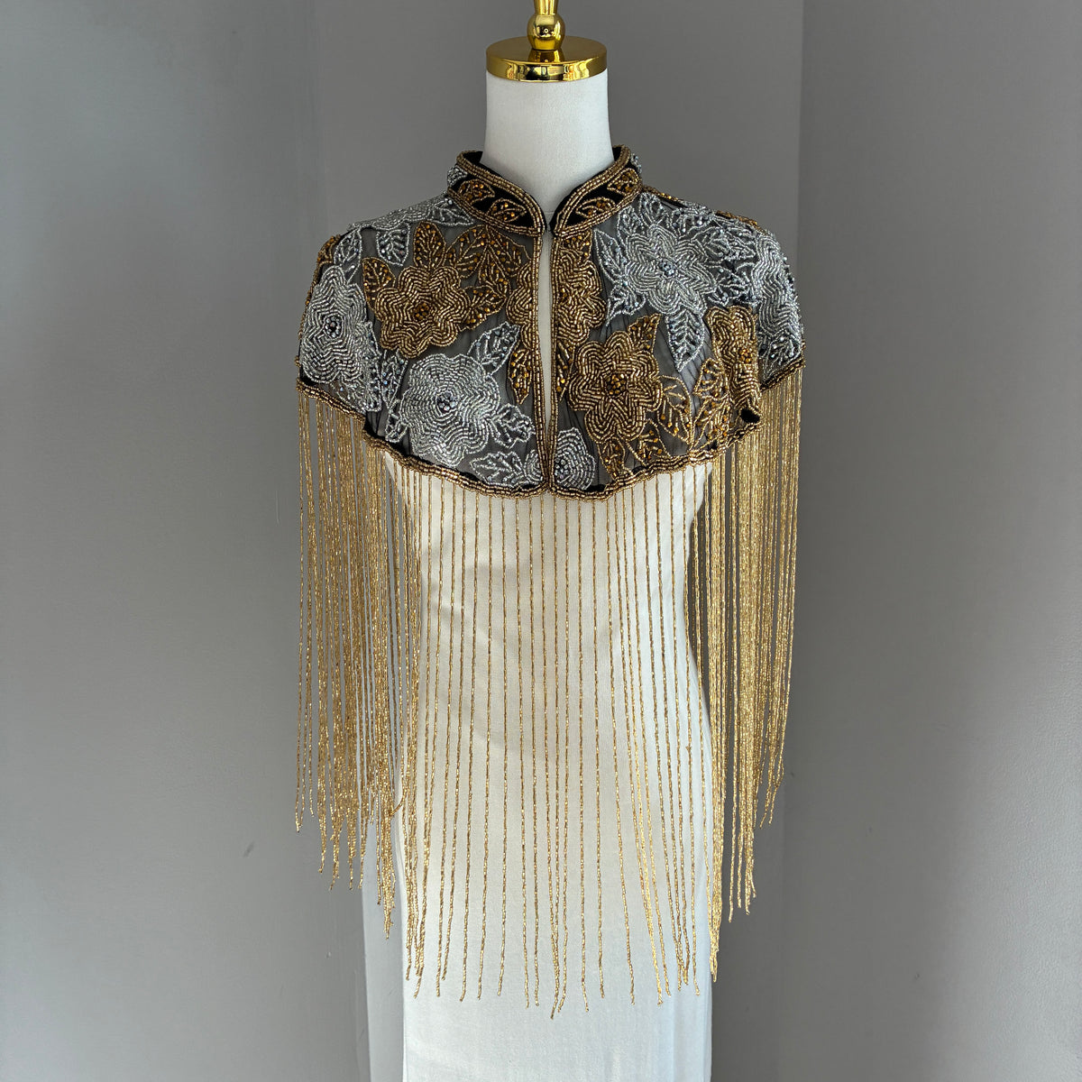 The Bellamy | Hand-Beaded Floral Fringe Capelet