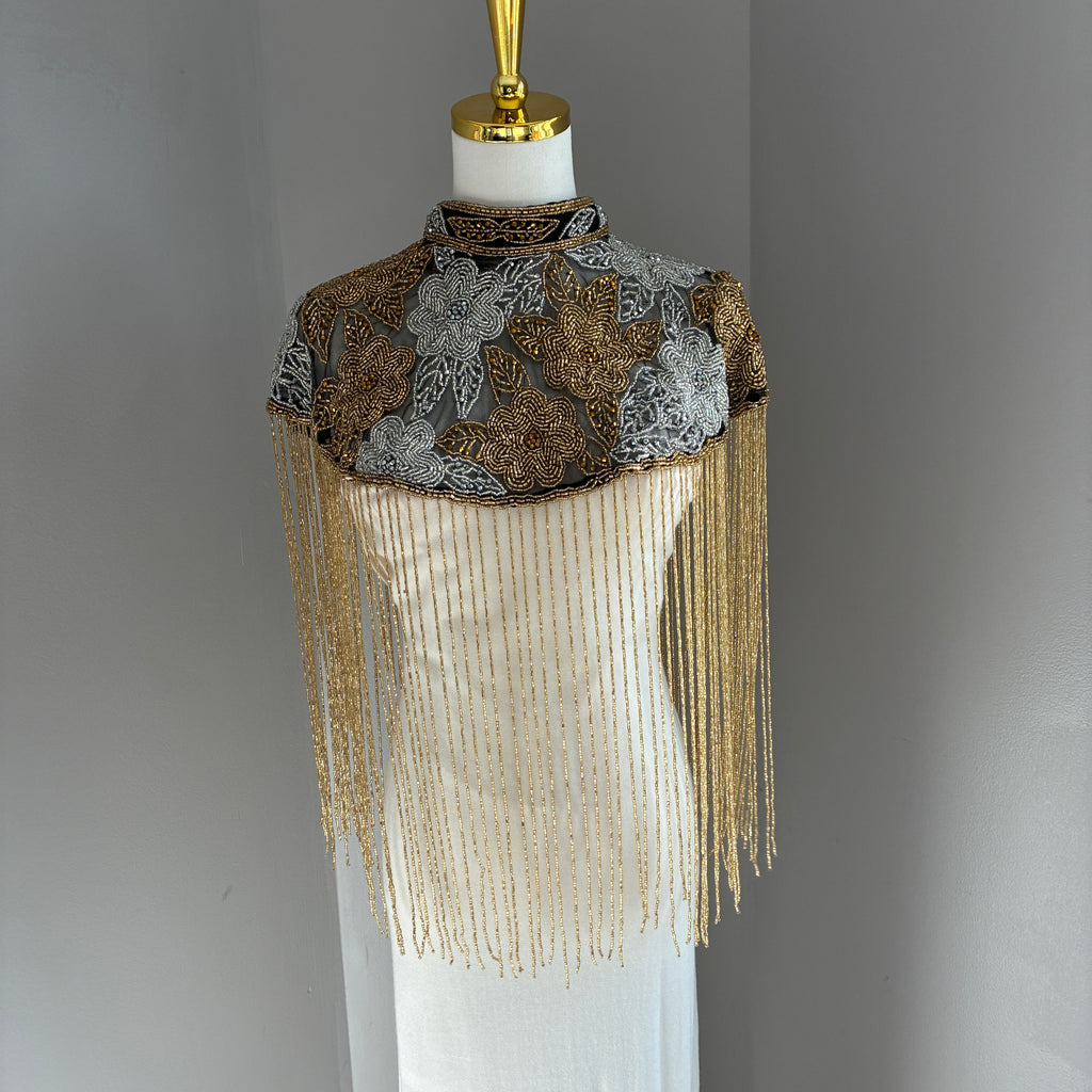 The Bellamy | Hand-Beaded Floral Fringe Capelet