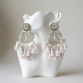 The Santorini – Hand-Embroidered Pearl Tassel Statement Earrings