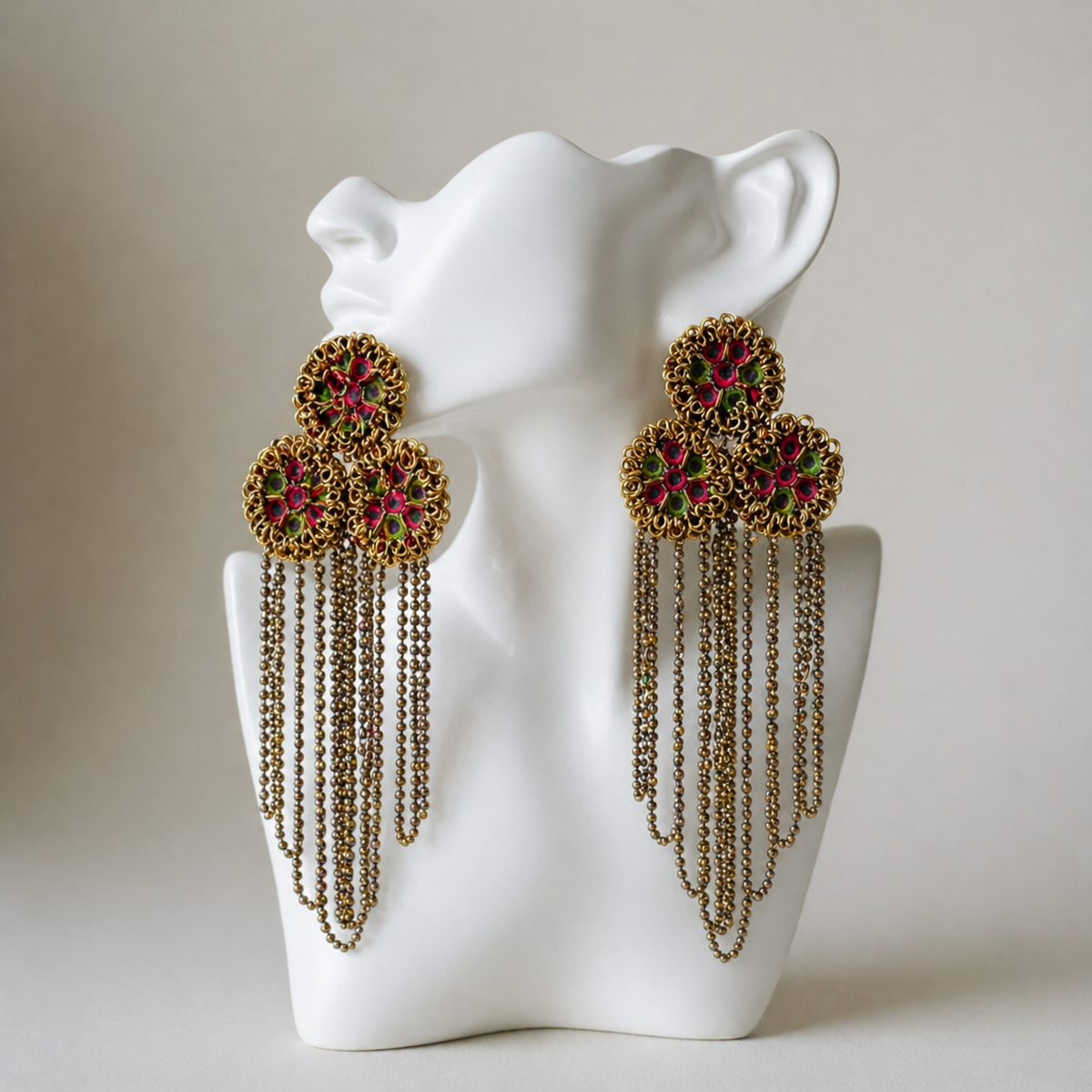 The Granada Fringe – Hand-Embroidered Floral Chain Earrings