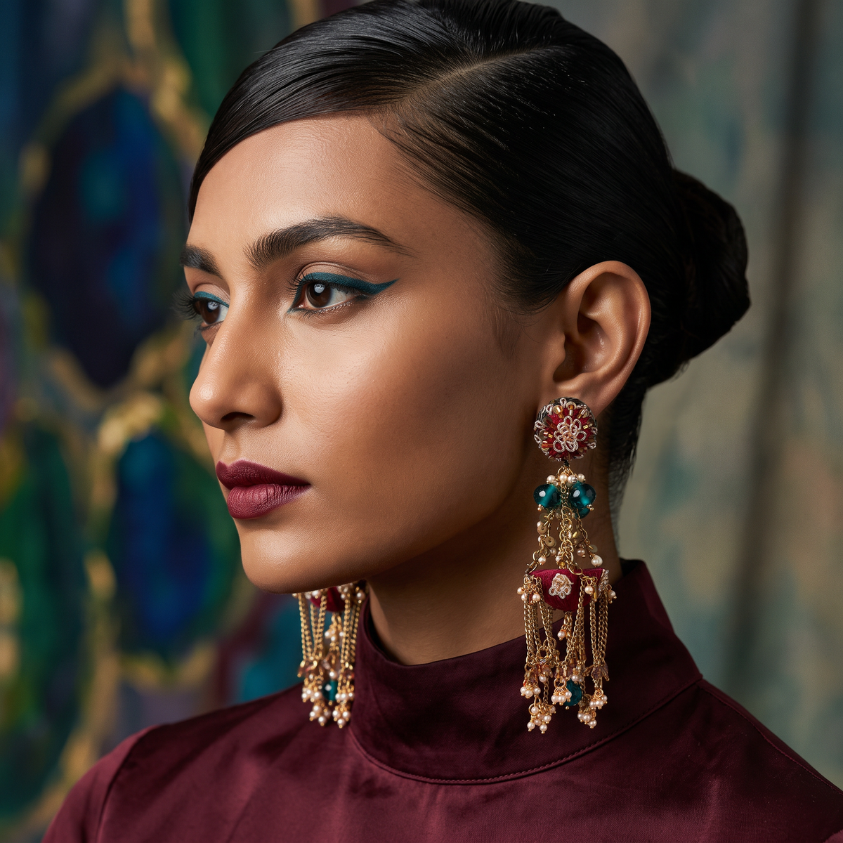 The Marrakech Lantern – Hand-Embroidered Chandelier Statement Earrings