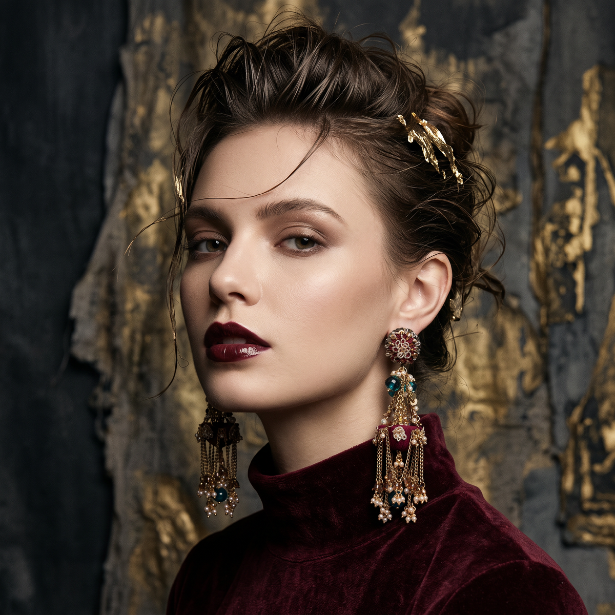 The Marrakech Lantern – Hand-Embroidered Chandelier Statement Earrings
