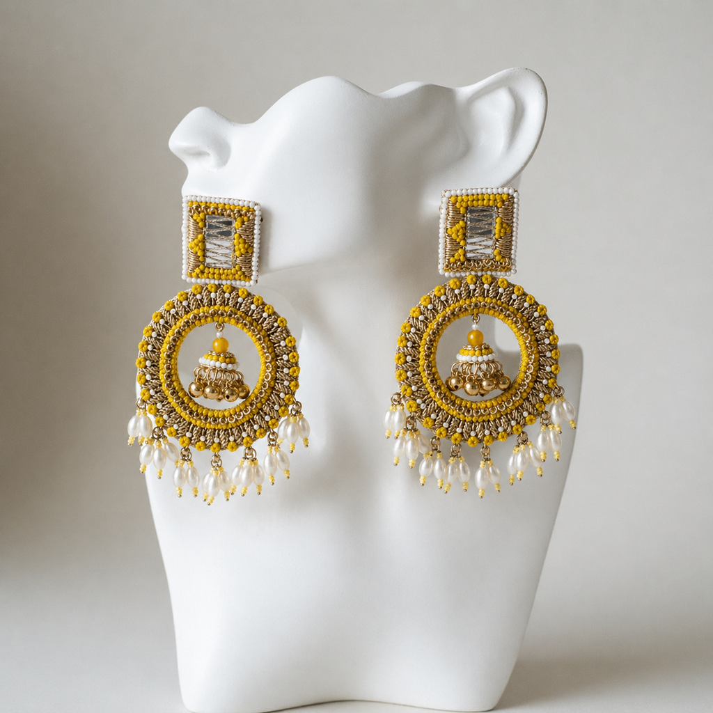 The Jaisalmer – Hand-Embroidered Jhumka Statement Earrings