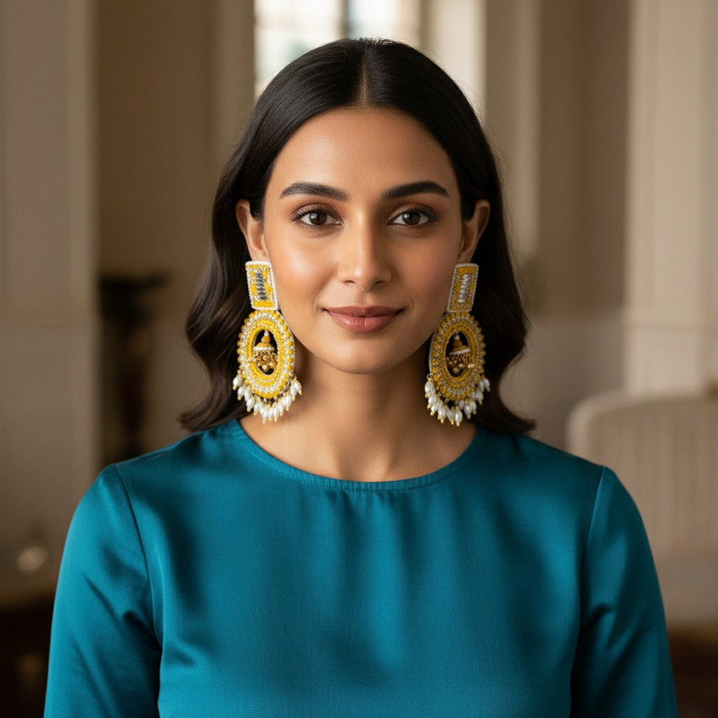 The Jaisalmer – Hand-Embroidered Jhumka Statement Earrings