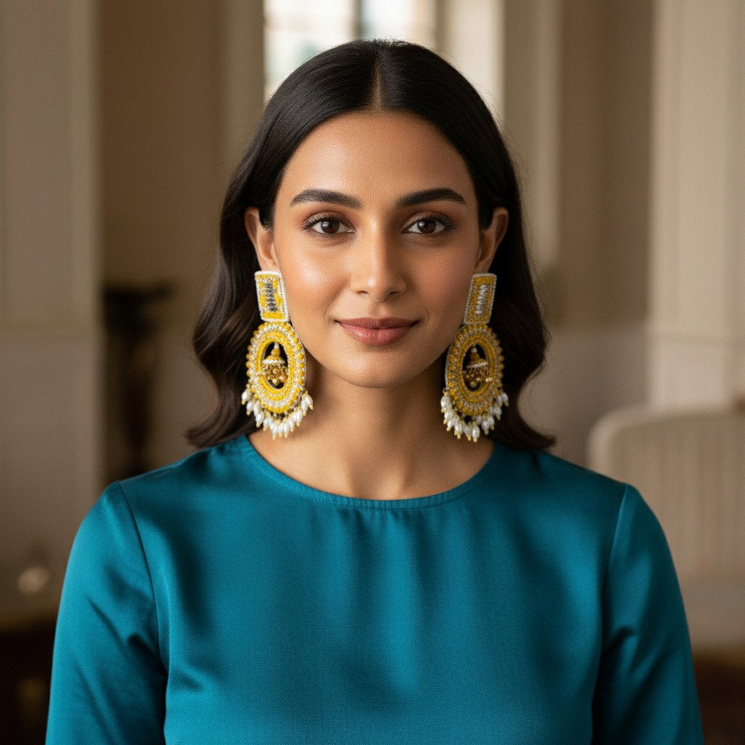 The Jaisalmer – Hand-Embroidered Jhumka Statement Earrings