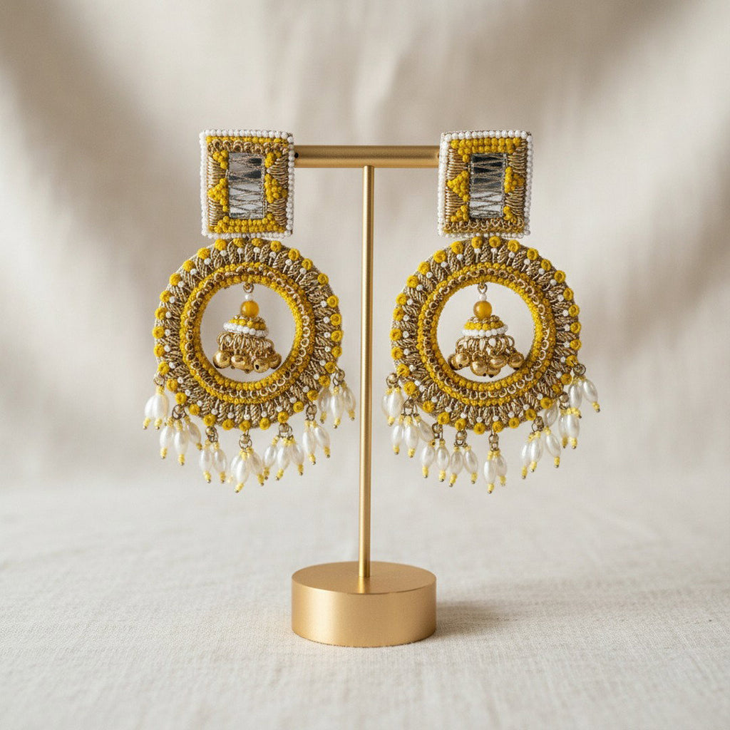 The Jaisalmer – Hand-Embroidered Jhumka Statement Earrings