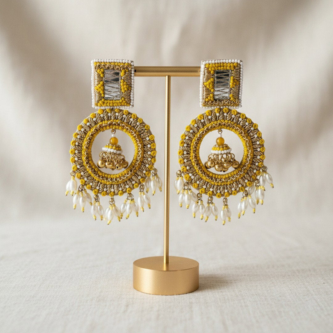 The Jaisalmer – Hand-Embroidered Jhumka Statement Earrings
