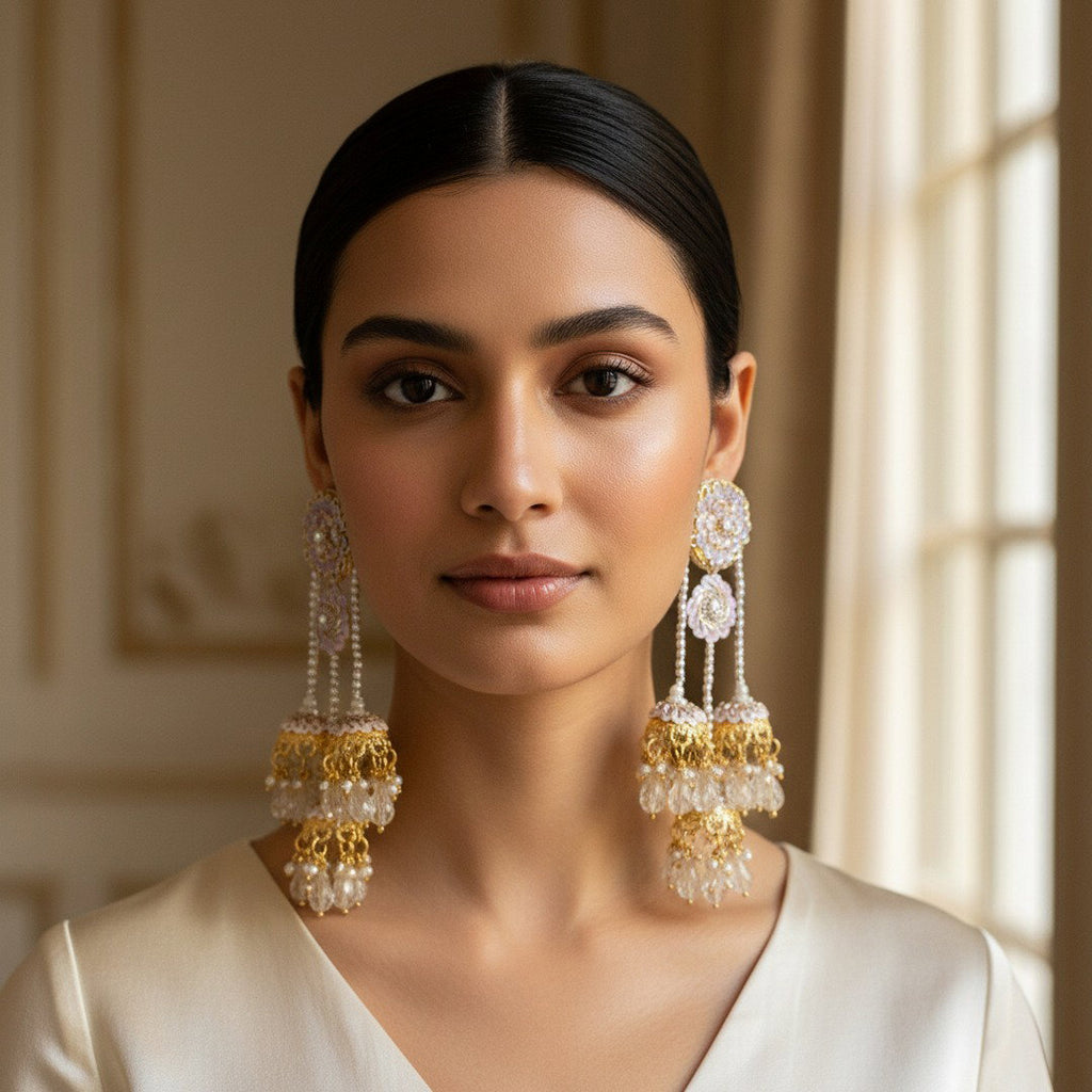 The Jaipur Bells – Hand-Embroidered Sequin & Jhumka Statement Earrings