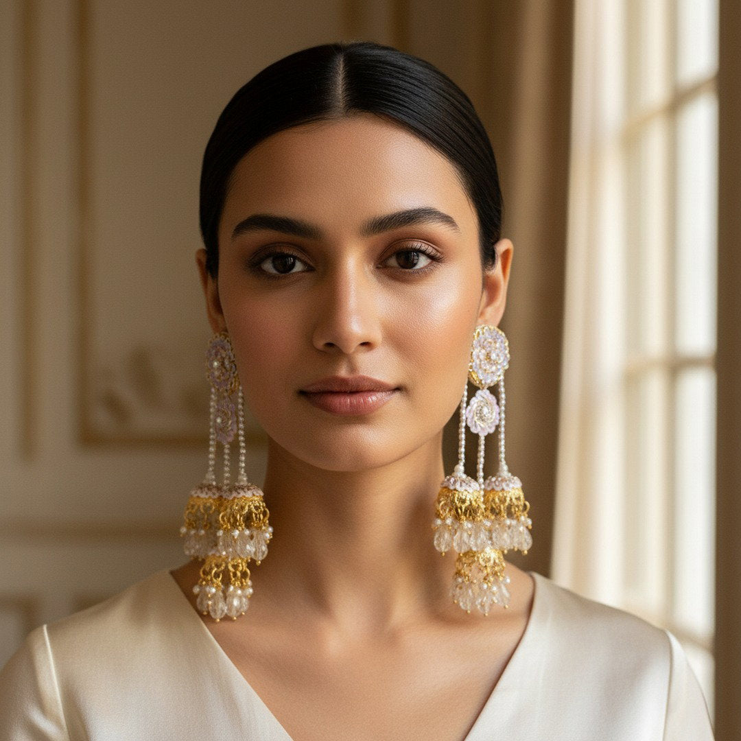 The Jaipur Bells – Hand-Embroidered Sequin & Jhumka Statement Earrings