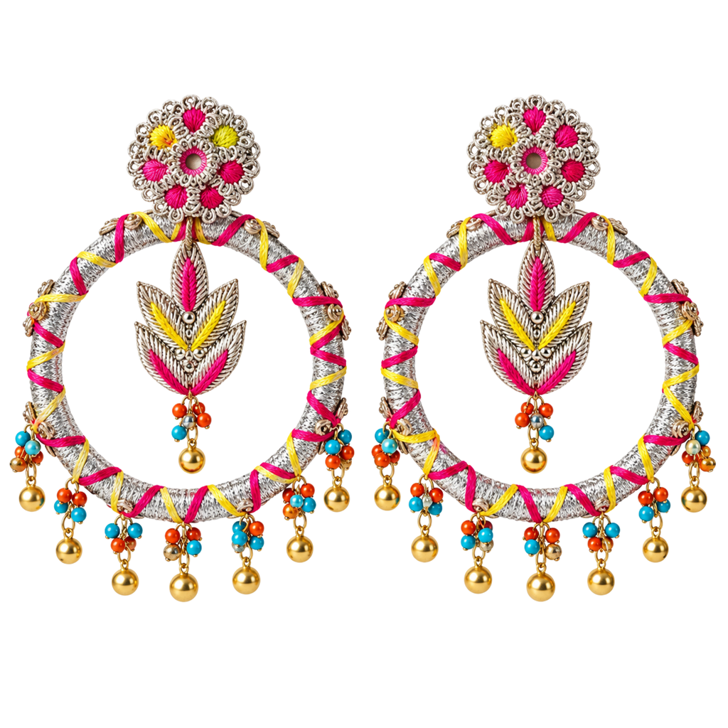 The Jaipur Hoop – Hand-Embroidered Statement Earrings