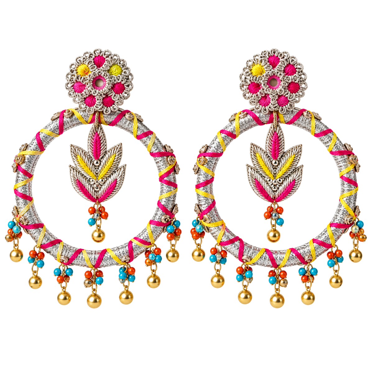 The Jaipur Hoop – Hand-Embroidered Statement Earrings