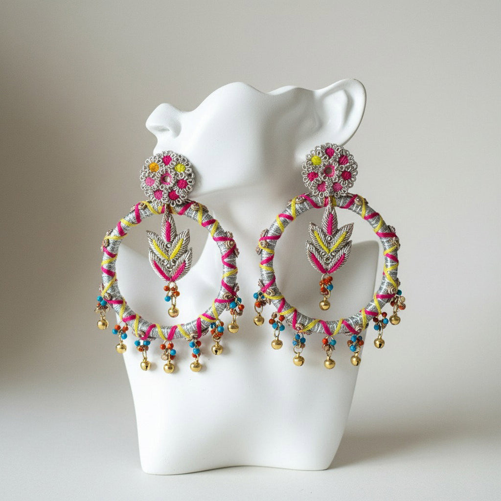 The Jaipur Hoop – Hand-Embroidered Statement Earrings