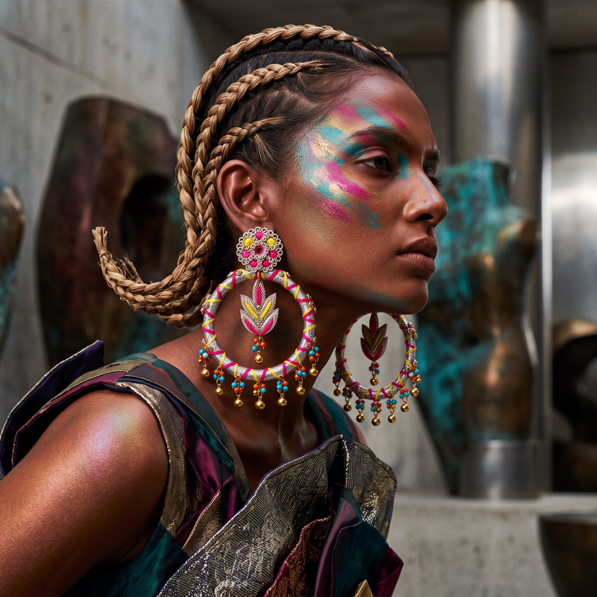 The Jaipur Hoop – Hand-Embroidered Statement Earrings