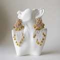 The Champagne Cascade – Hand-Embroidered Pearl Fringe Statement Earrings