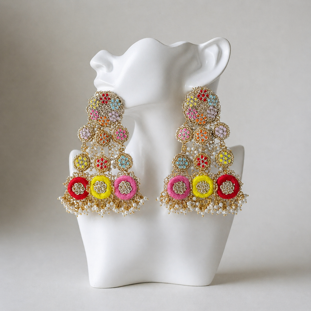 The Jaipur Carnival Earrings – Hand-Embroidered Statement Earrings