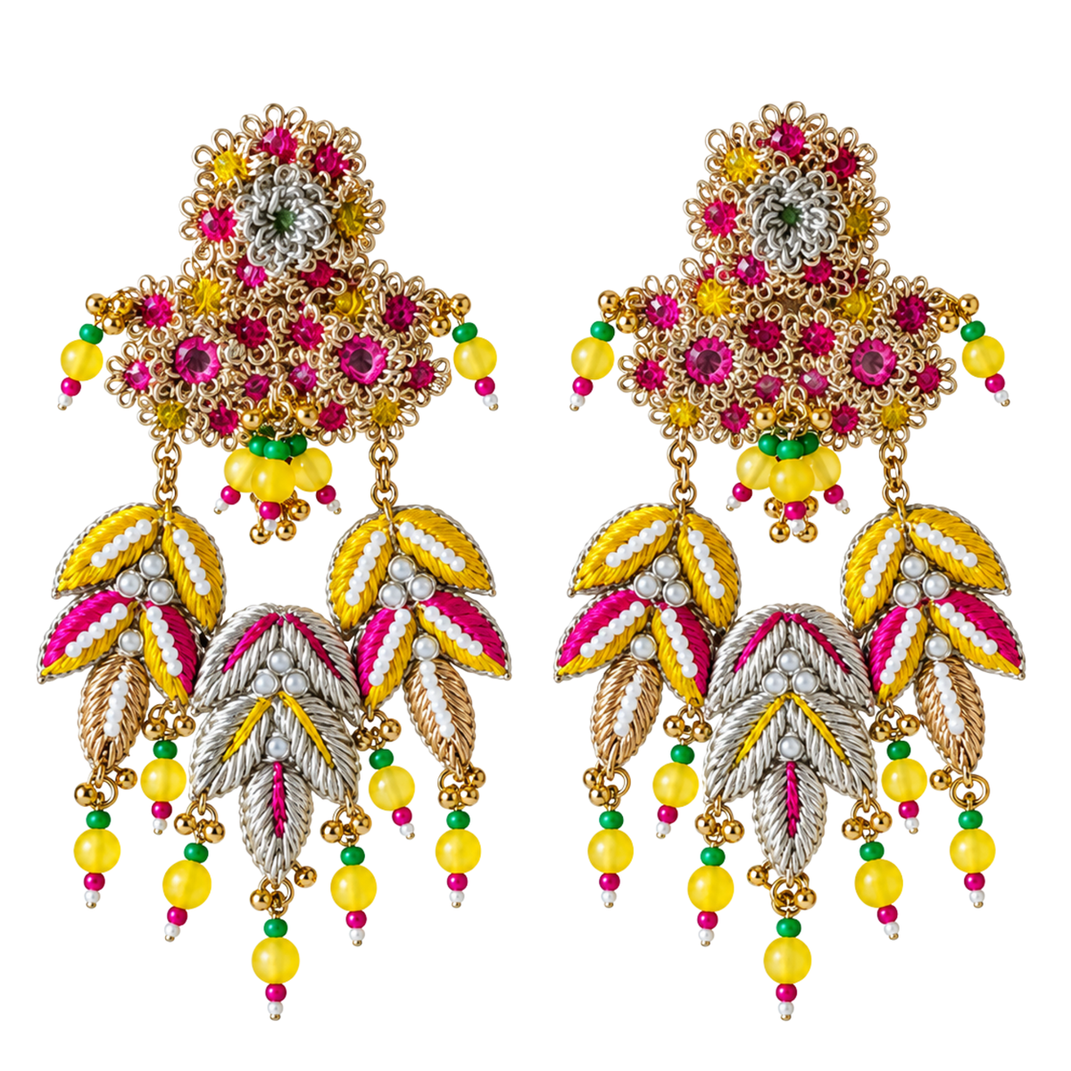 The Jaipur Vine – Hand-Embroidered Botanical Statement Earrings