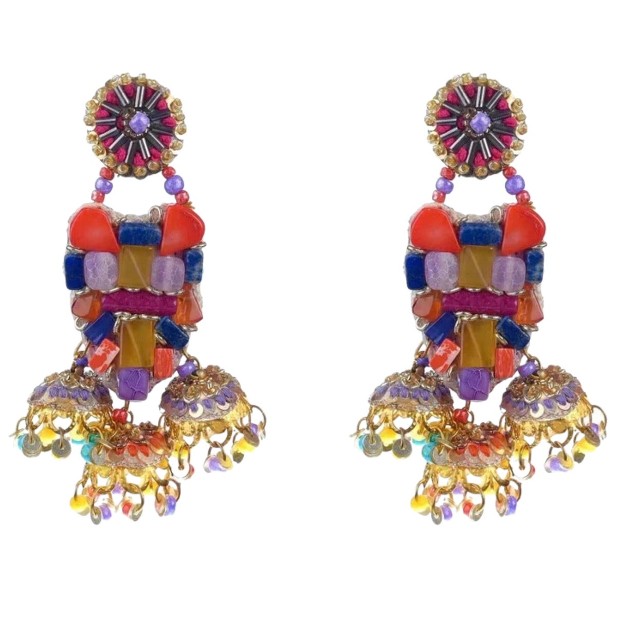 The Jodhpur – Hand-Embroidered Multicolor Statement Earrings