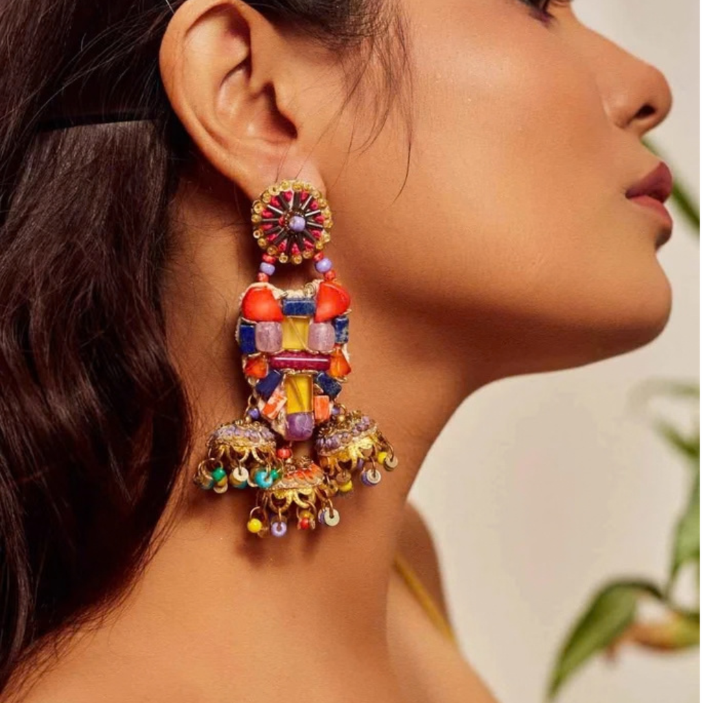 The Jodhpur – Hand-Embroidered Multicolor Statement Earrings