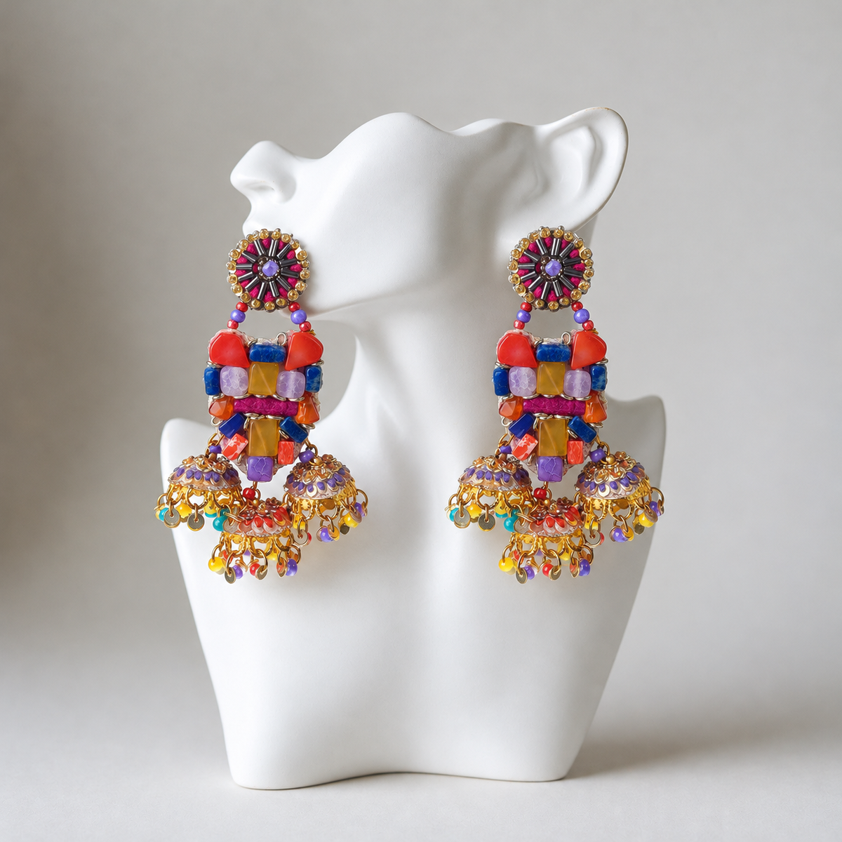 The Jodhpur – Hand-Embroidered Multicolor Statement Earrings