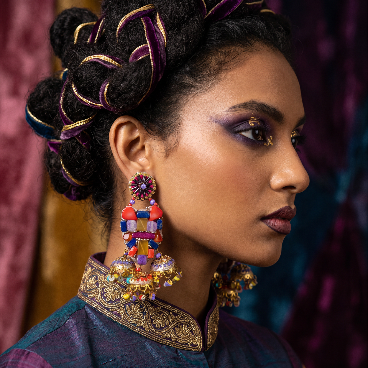 The Jodhpur – Hand-Embroidered Multicolor Statement Earrings