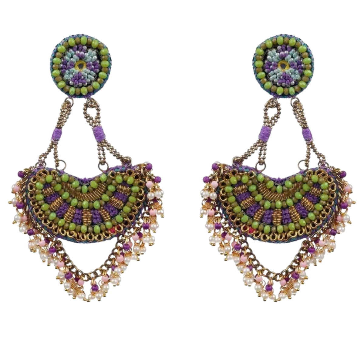 The Udaipur – Hand-Embroidered Beaded Statement Earrings