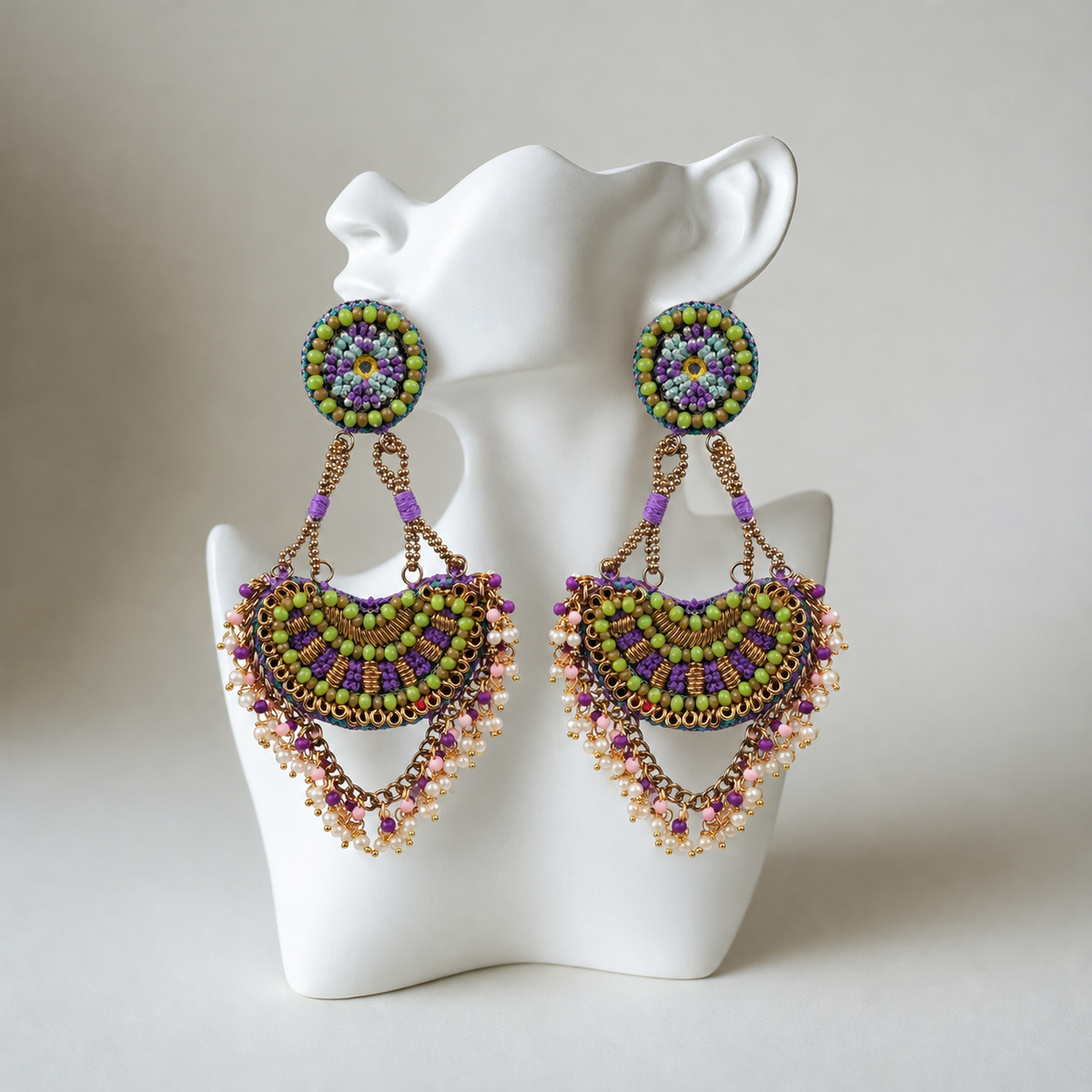The Udaipur – Hand-Embroidered Beaded Statement Earrings