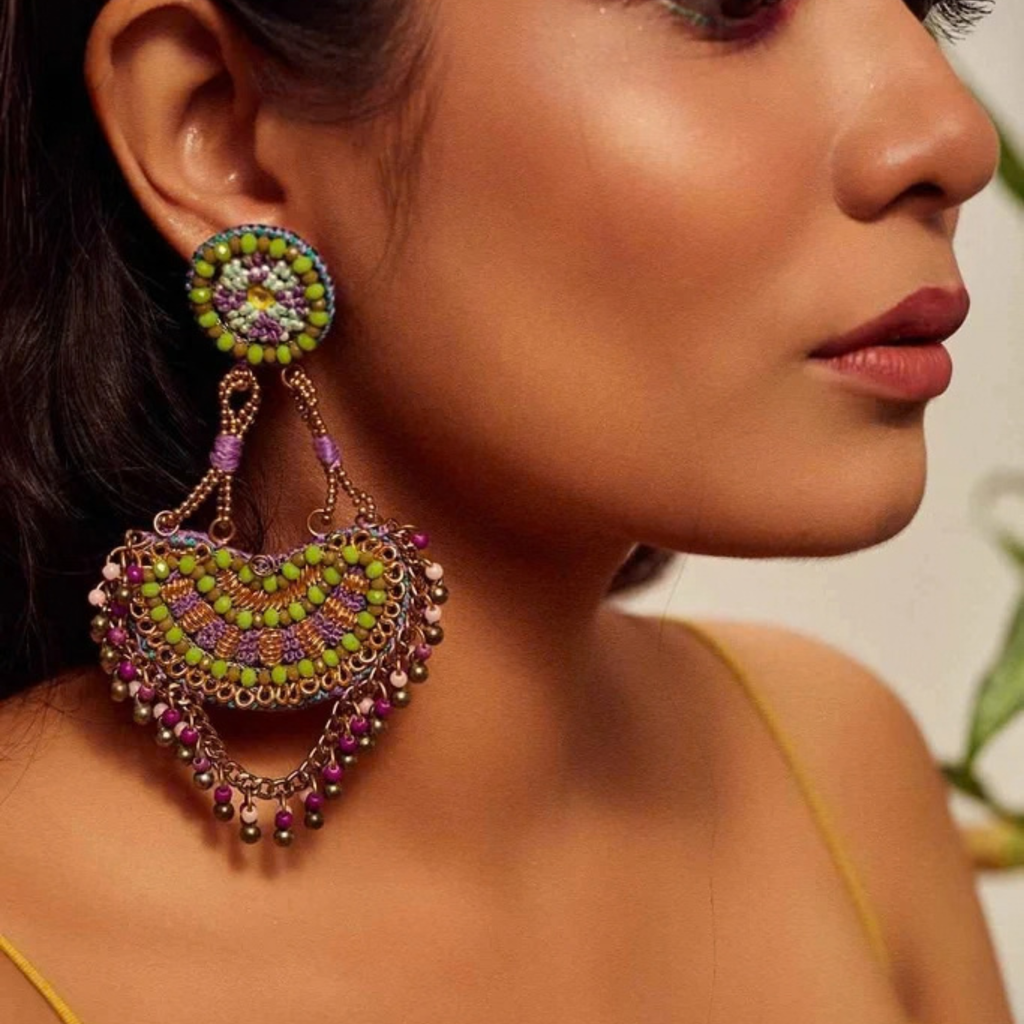 The Udaipur – Hand-Embroidered Beaded Statement Earrings