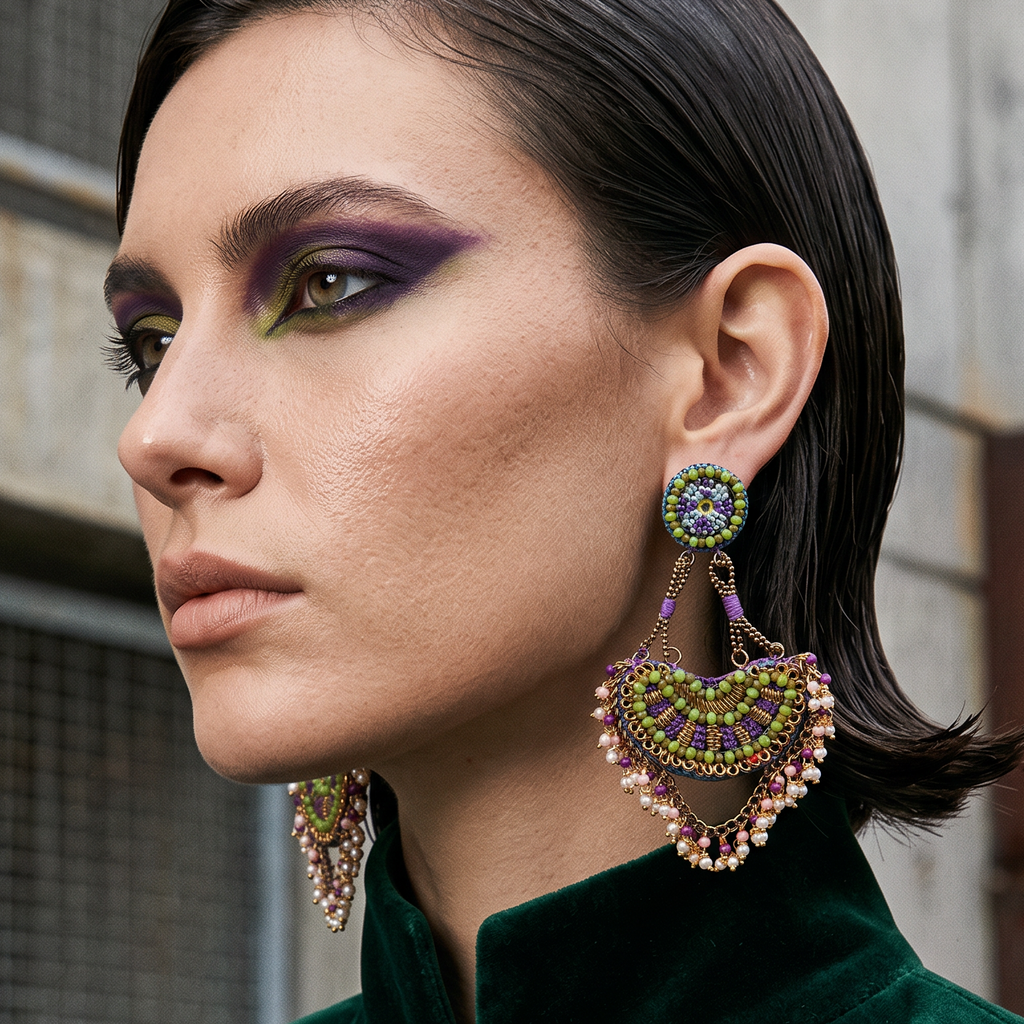 The Udaipur – Hand-Embroidered Beaded Statement Earrings