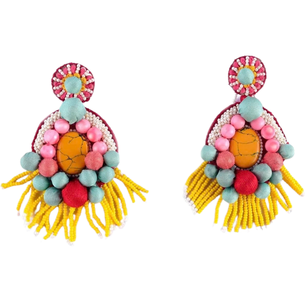 The Cartagena – Hand-Embroidered Beaded Statement Earrings