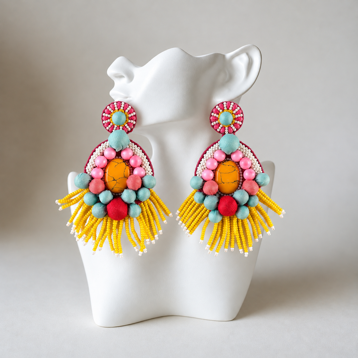 The Cartagena – Hand-Embroidered Beaded Statement Earrings