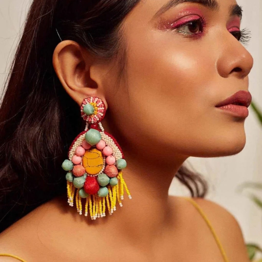 The Cartagena – Hand-Embroidered Beaded Statement Earrings