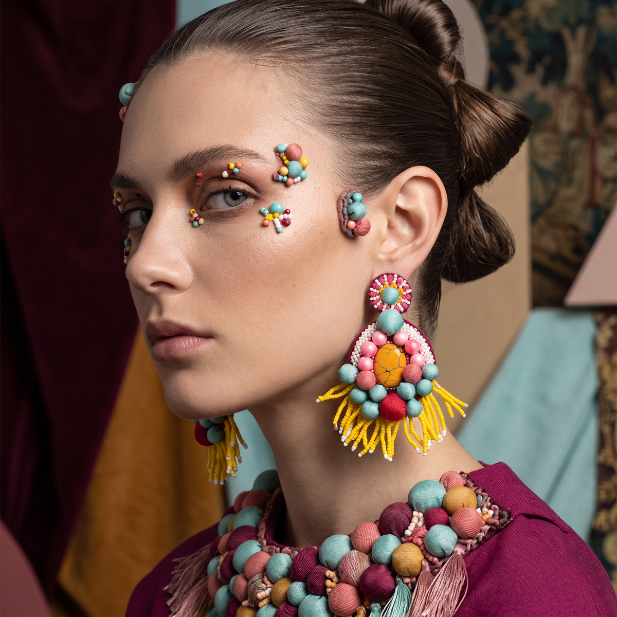 The Cartagena – Hand-Embroidered Beaded Statement Earrings