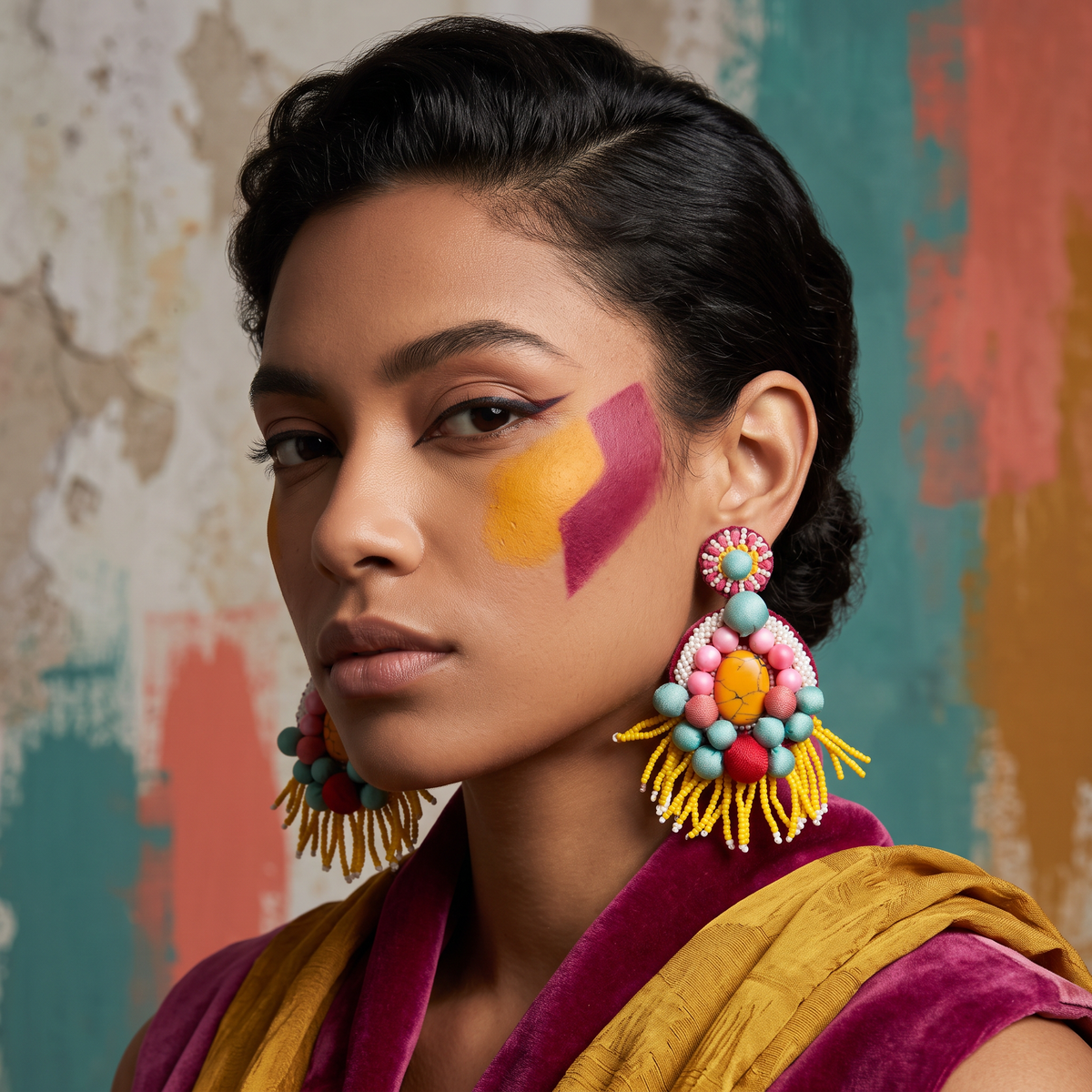 The Cartagena – Hand-Embroidered Beaded Statement Earrings