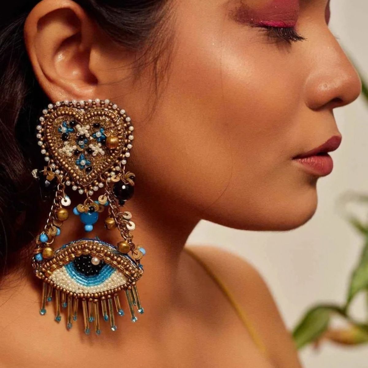 The Istanbul Eye – Hand-Embroidered Beaded Statement Earrings