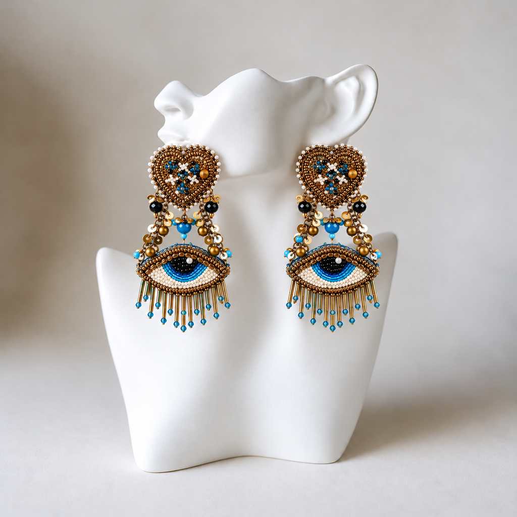 The Istanbul Eye – Hand-Embroidered Beaded Statement Earrings