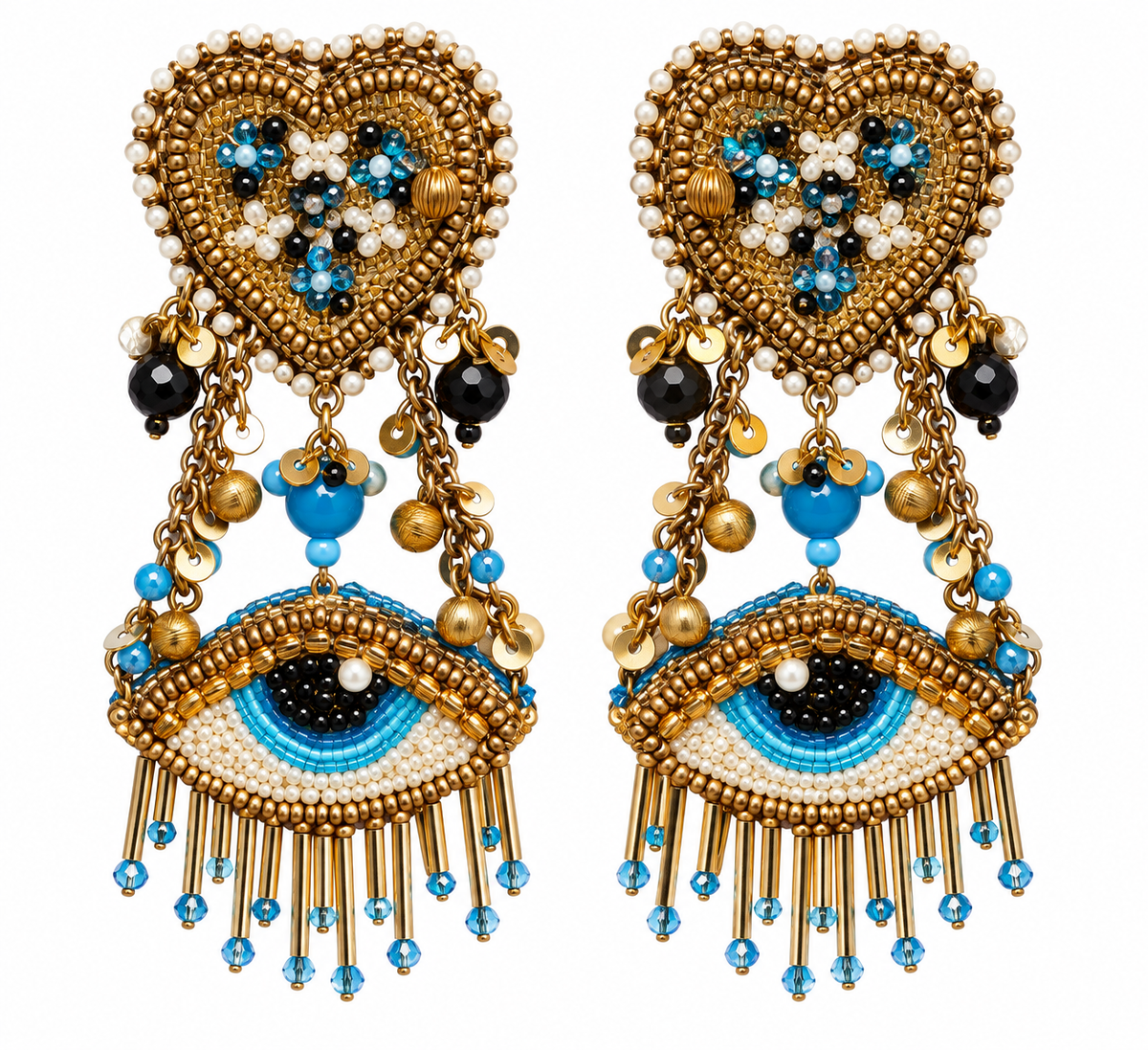 The Istanbul Eye – Hand-Embroidered Beaded Statement Earrings