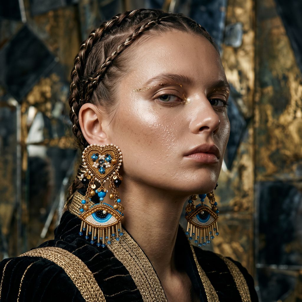The Istanbul Eye – Hand-Embroidered Beaded Statement Earrings