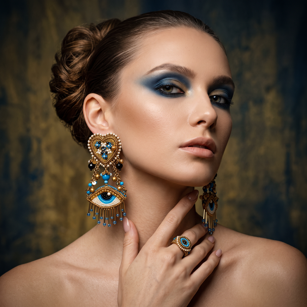 The Istanbul Eye – Hand-Embroidered Beaded Statement Earrings