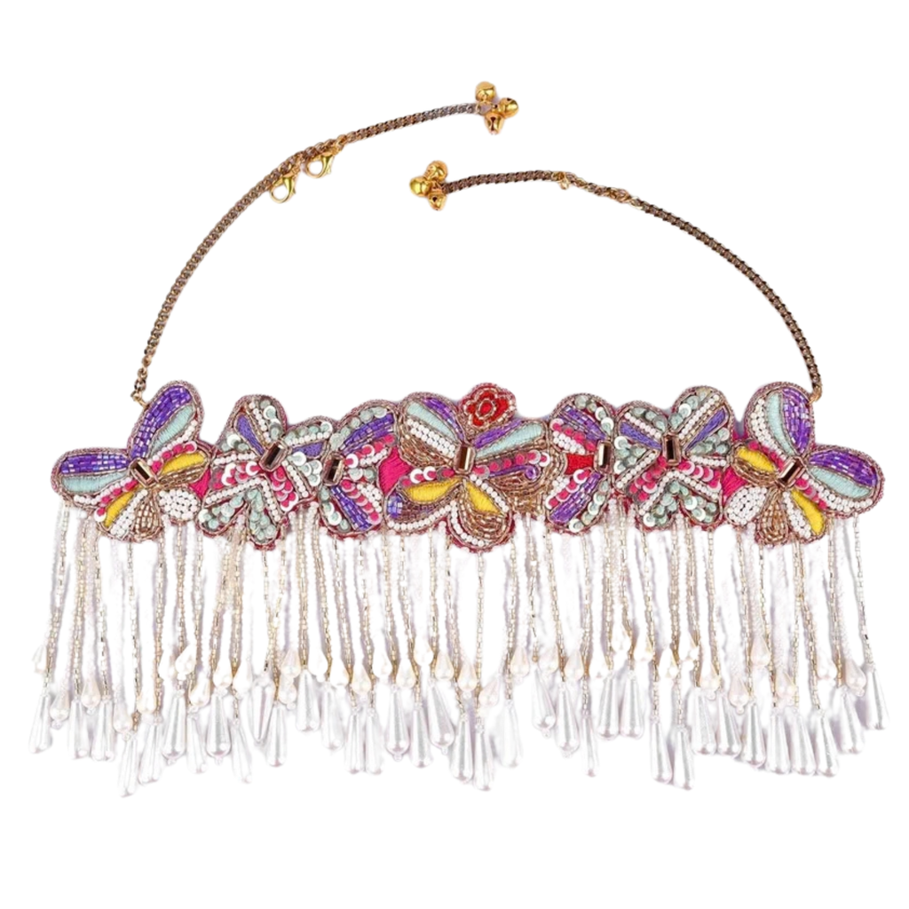 The Mariposa Choker – Hand-Embroidered Butterfly Fringe Necklace
