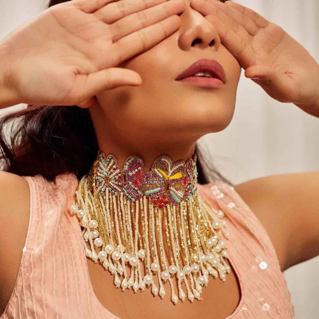 The Mariposa Choker – Hand-Embroidered Butterfly Fringe Necklace
