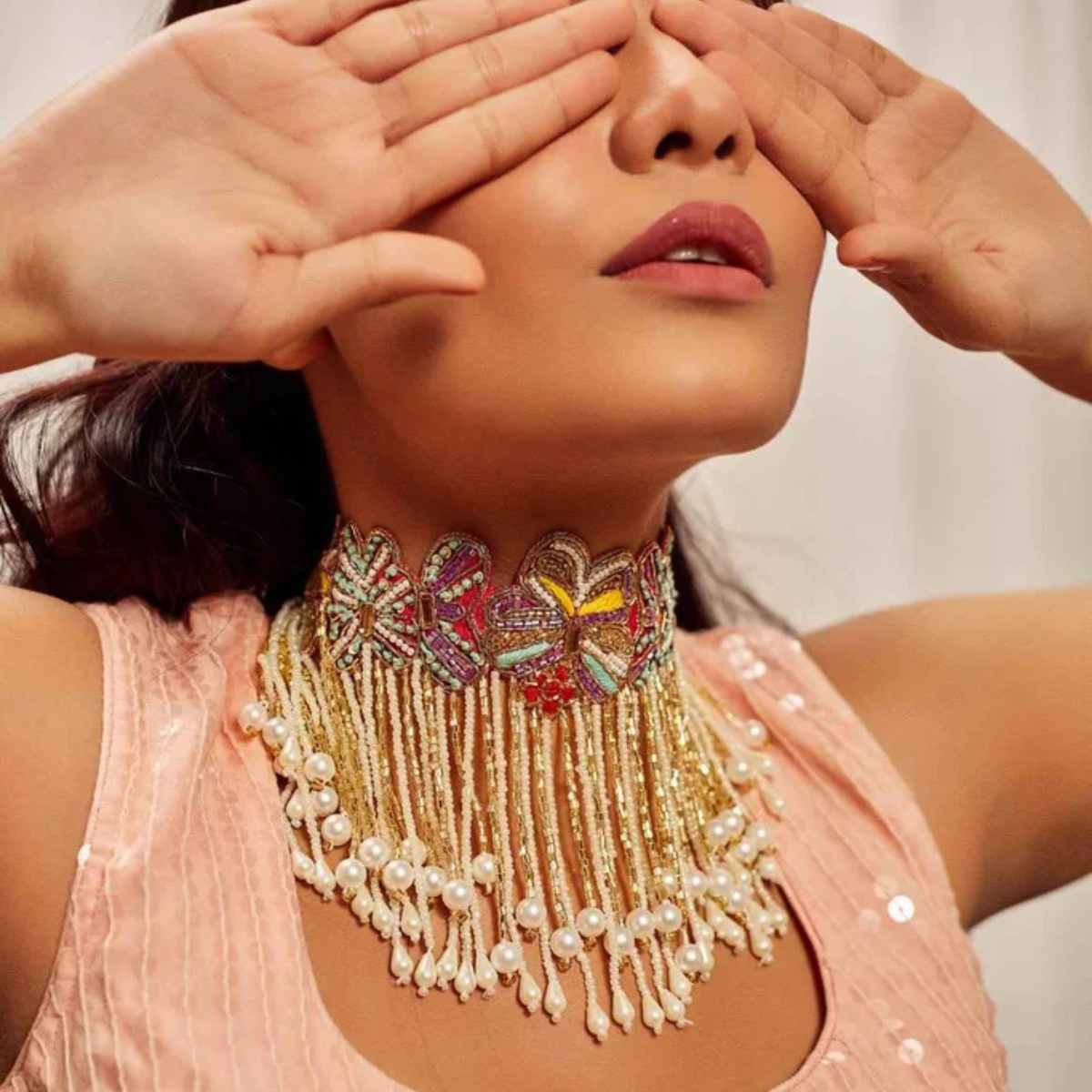 The Mariposa Choker – Hand-Embroidered Butterfly Fringe Necklace