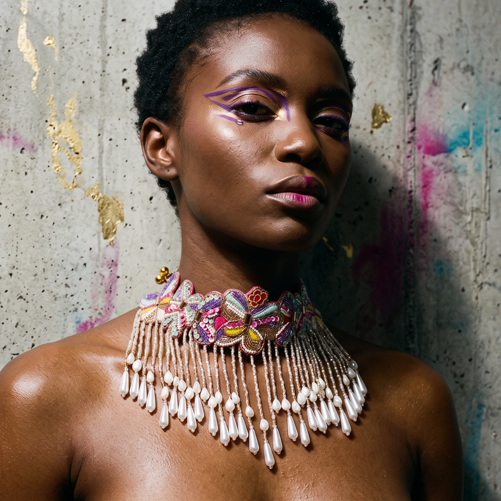 The Mariposa Choker – Hand-Embroidered Butterfly Fringe Necklace