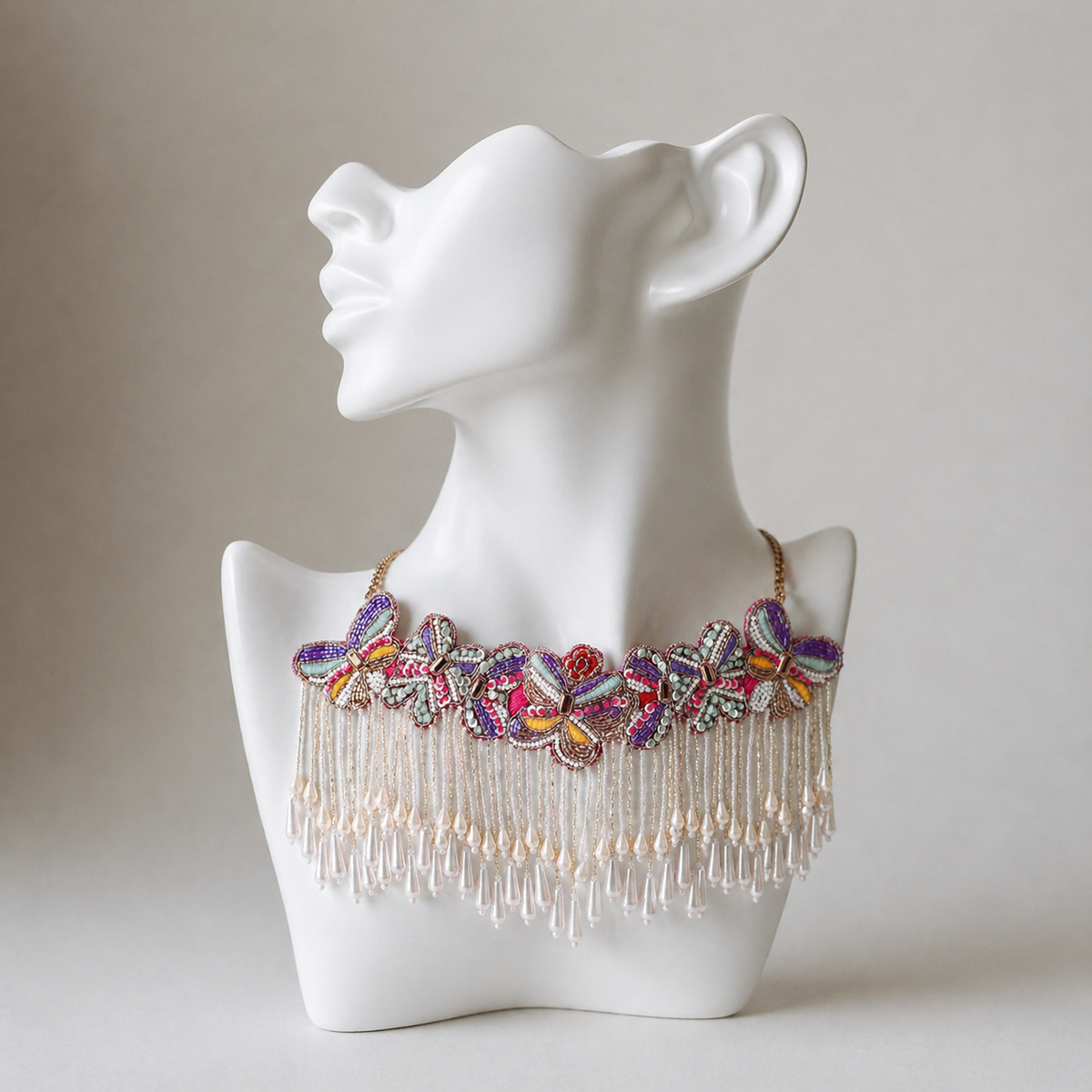 The Mariposa Choker – Hand-Embroidered Butterfly Fringe Necklace