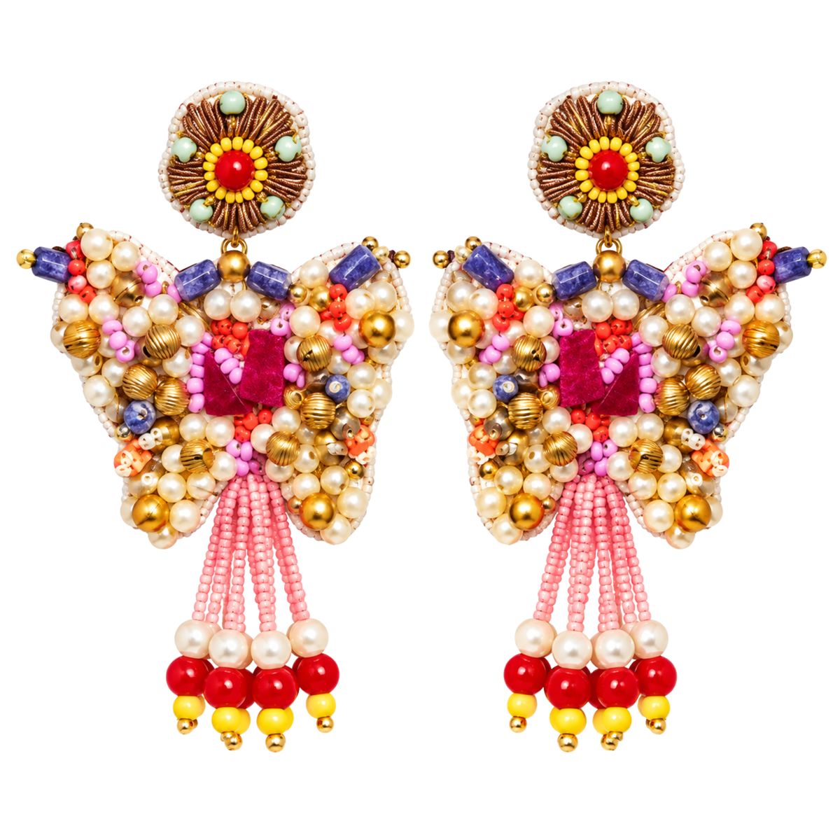 The Jaipur Butterfly – Hand-Embroidered Beaded Statement Earrings