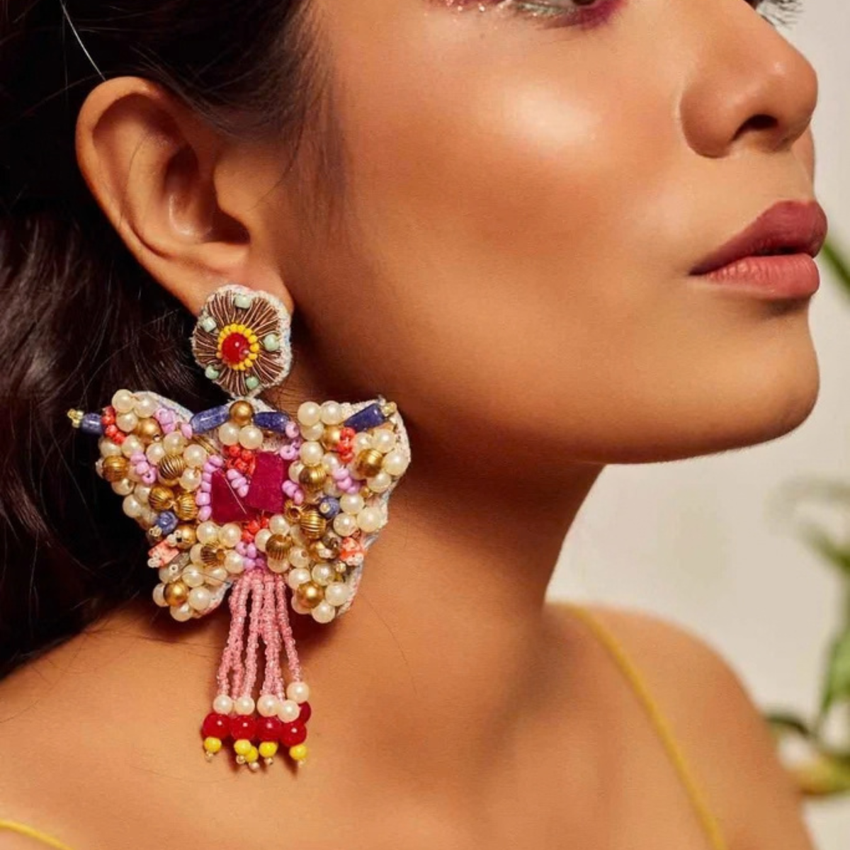 The Jaipur Butterfly – Hand-Embroidered Beaded Statement Earrings