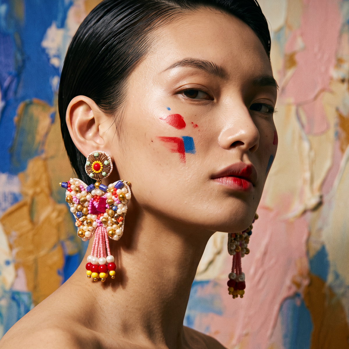 The Jaipur Butterfly – Hand-Embroidered Beaded Statement Earrings